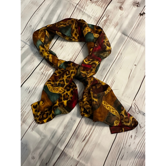 Unbranded Accessories - One Size Silk Scarf Leopard Print Brown Red Teal